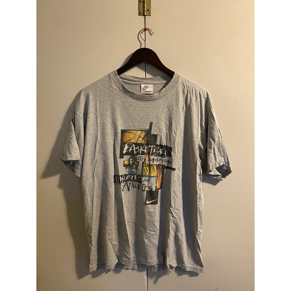 VTG 90s Nike Basketball Rare Basketball T Shirt Grey Silver Tag Distressed M USA